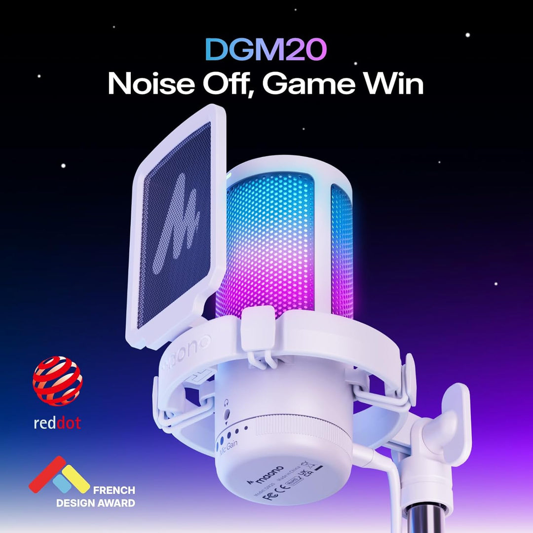 MAONO Gaming Mikrofon, USB Microphone mit RGB-Licht, Geräuschunterdrückung, Stummschaltung, Gain, Ga