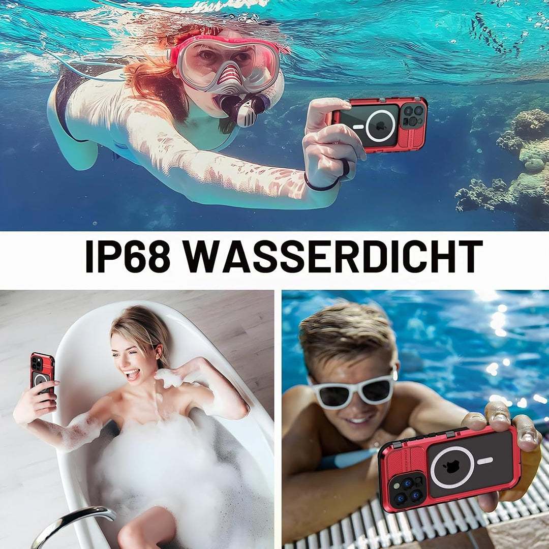 WIFORT für iPhone 14 Pro Hülle Wasserdicht mit MagSafe, 360 Outdoor Metall Schutzhülle mit Displaysc