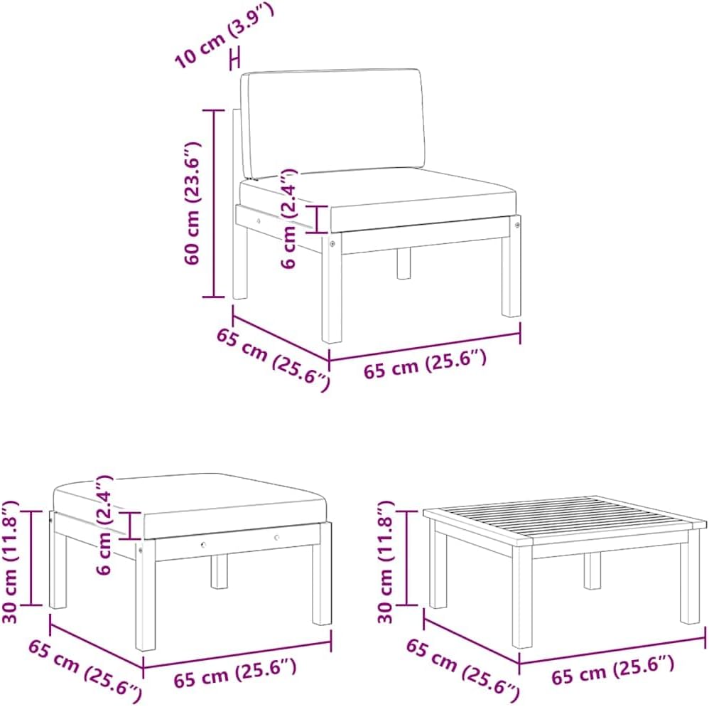 vidaXL Akazienholz Massiv Gartenmöbel 3-TLG. mit Auflagen Sofa Lounge Sitzgruppe Tisch Gartensofa Mi