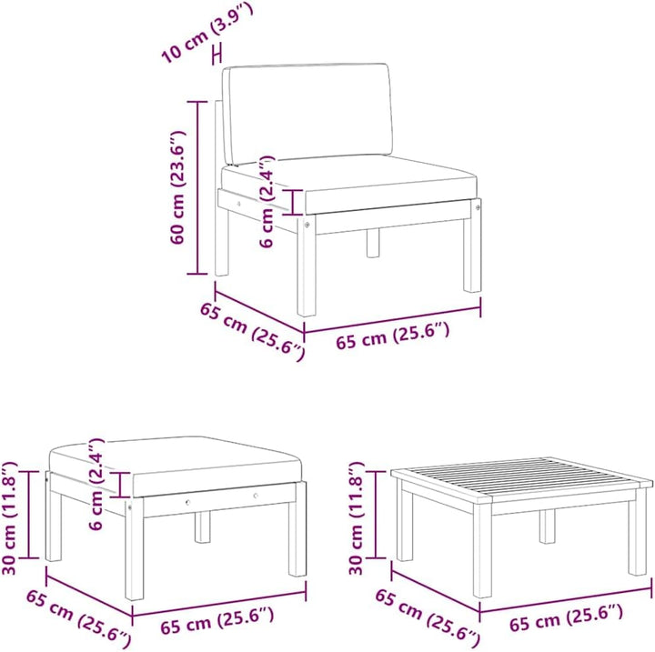 vidaXL Akazienholz Massiv Gartenmöbel 3-TLG. mit Auflagen Sofa Lounge Sitzgruppe Tisch Gartensofa Mi