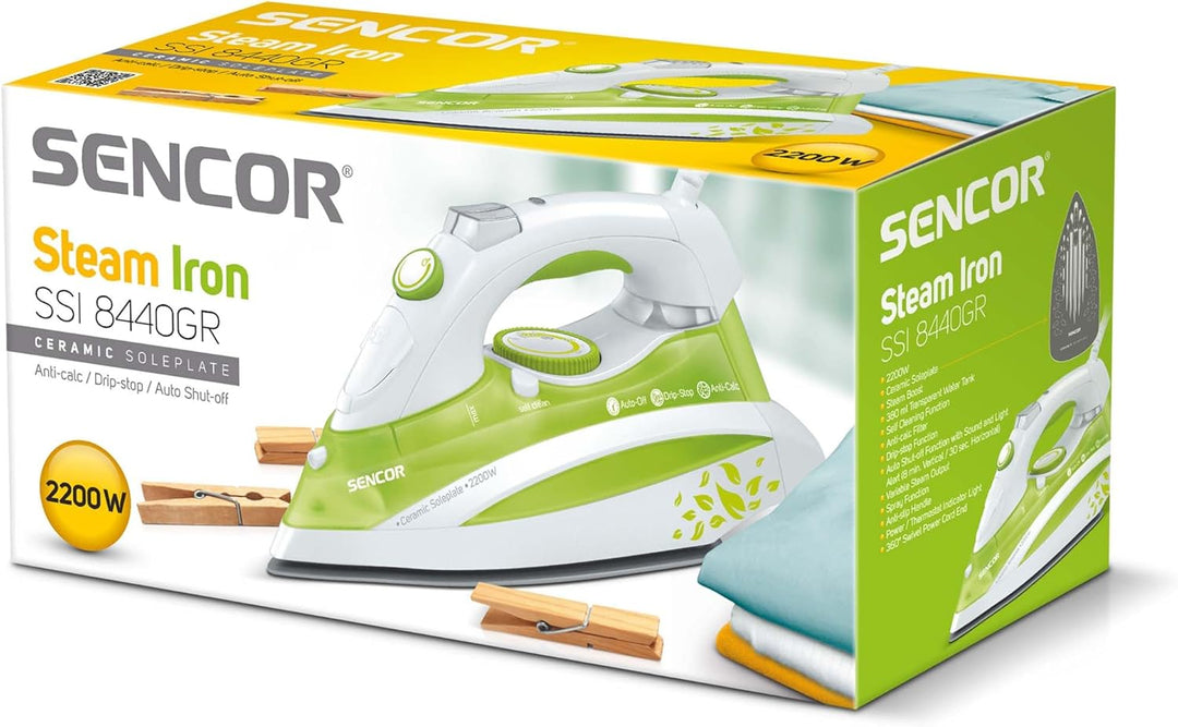 SENCOR SSI 8440GR Dampfbügeleisen (2200 Watt, Bügelfläche aus Keramik) grün, Grün