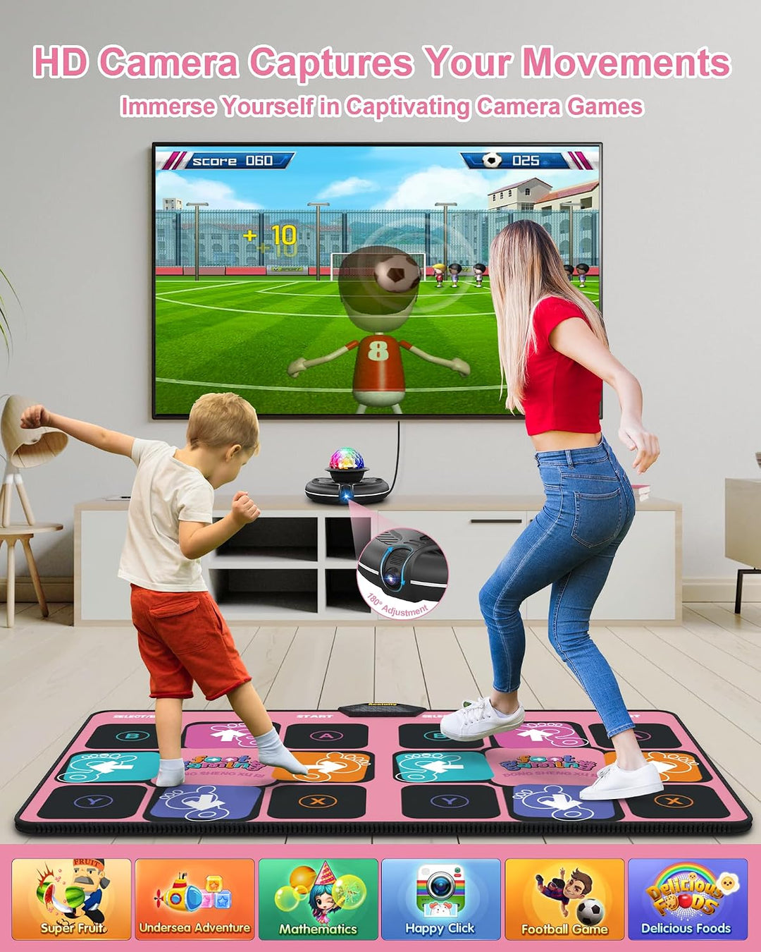 Tanzmatte, Musikalische Tanzmatten für Fernseher mit HD-Kamera, Doppelbenutzer-Tanz-Gamepad mit kabe