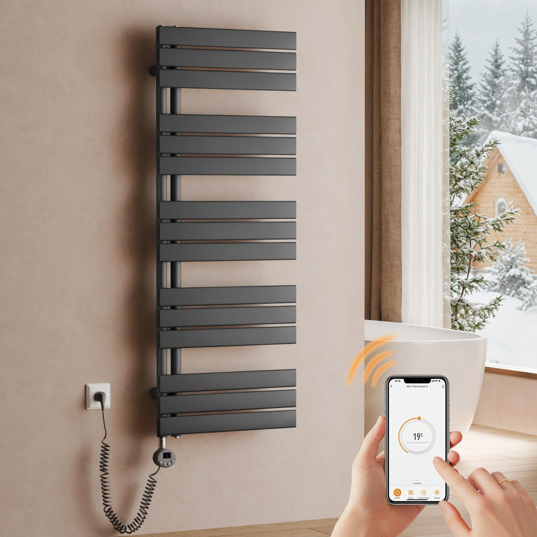 S'AFIELINA Handtuchheizkörper Elektrisch 1320×500mm, Badheizkörper Elektrisch mit Thermostat, WiFi,