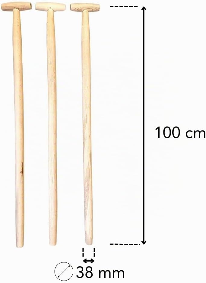 3 Stk. Besenstiel Holz 100cm Ersatzstiel mit T-Griff, Holzstiel aus Buchenholz, Gerätestiel Ø 38 mm,
