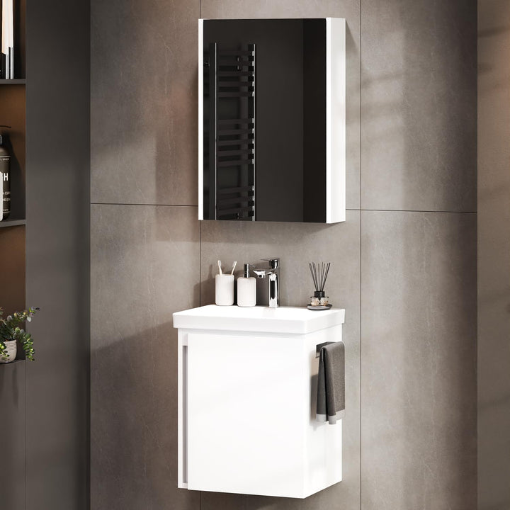 Planetmöbel Waschtisch mit Unterschrank 50 cm inkl. Spiegelschrank 50cm, Badmöbel Set mit Waschbecke