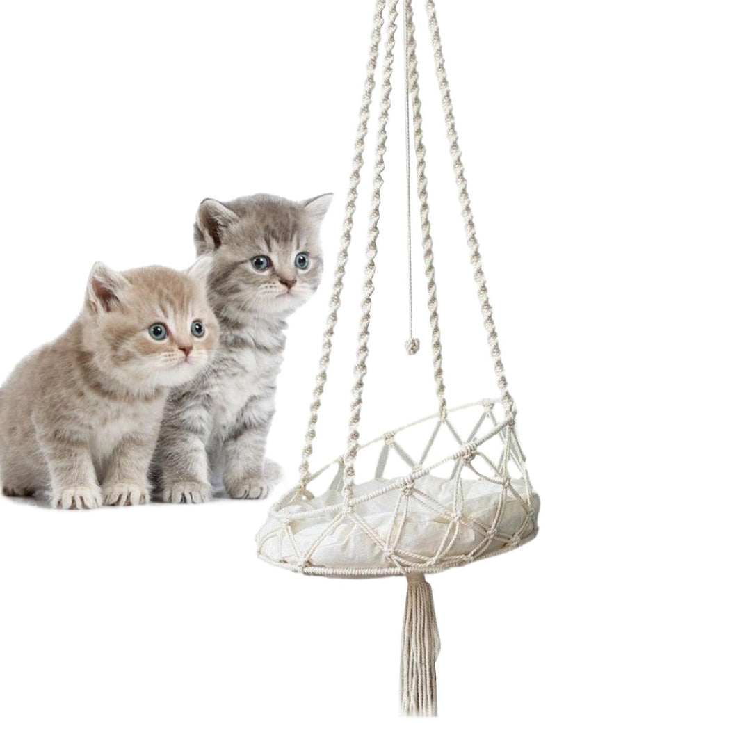Generisch Katzenschaukel-Hängematte Boho-Schaukelbett-Hängematte Handgestrickt Makramee-Katzenbett B