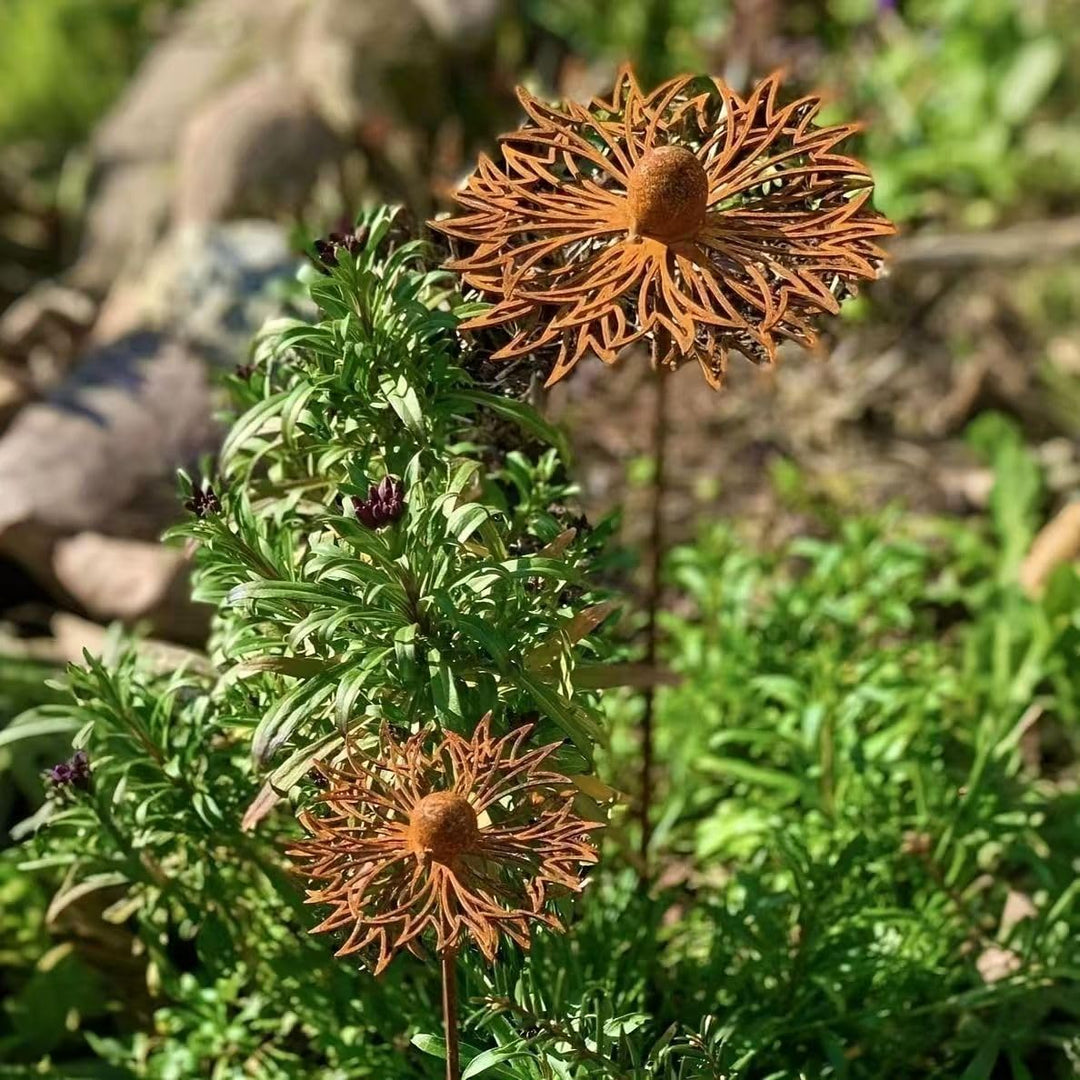 2er Rostige GartendekoSet Rost Deko für Garten Cortenstahl Gartenstecker Metall Blume Mohn Gartendek