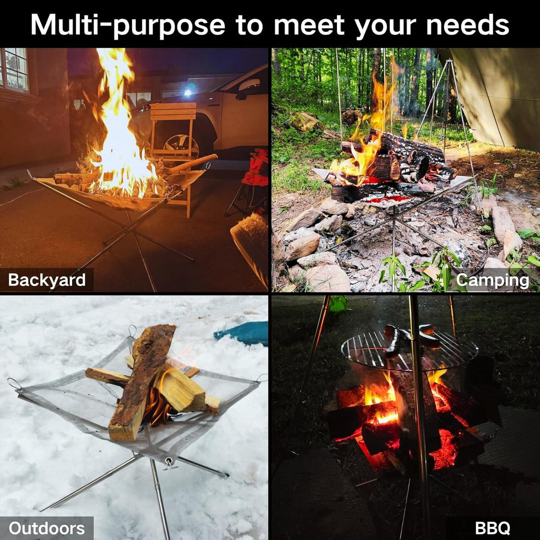 BeGrit Tragbare Feuerstelle 55cm Feuerschale Outdoor Feuerkorb Klappbar mit Holzrost Camping Edelsta