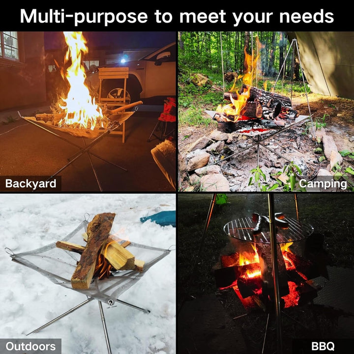 BeGrit Tragbare Feuerstelle 55cm Feuerschale Outdoor Feuerkorb Klappbar mit Holzrost Camping Edelsta