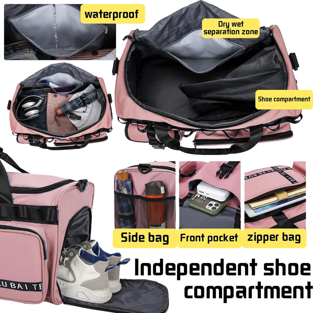 Reisetasche Damen Herren, 65L Wasserabweisende Sporttasche, Large Capacity Reise Tasche Gym Bag, mit