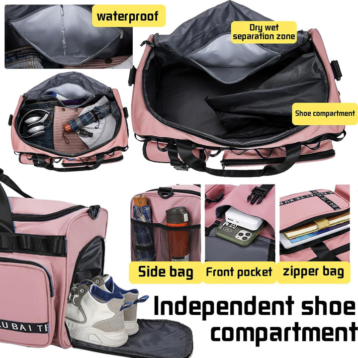 Reisetasche Damen Herren, 65L Wasserabweisende Sporttasche, Large Capacity Reise Tasche Gym Bag, mit