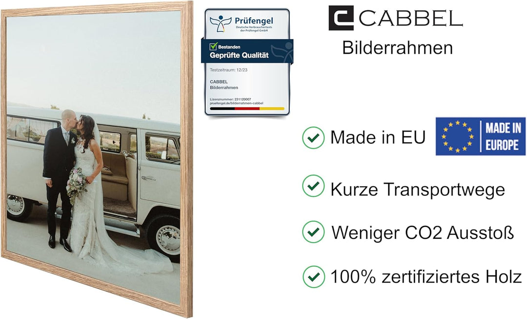 CABBEL 1x Bilderrahmen 60x80 cm Eiche Rahmen 1-Pack | Dokumentenrahmen, Collage, Poster | MDF Holz-P