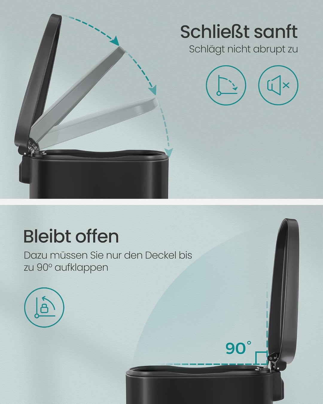 SONGMICS Mülleimer Küche, 50 Liter, Abfalleimer, Treteimer, mit Deckel, Softclose, Fusspedal, Stahl,