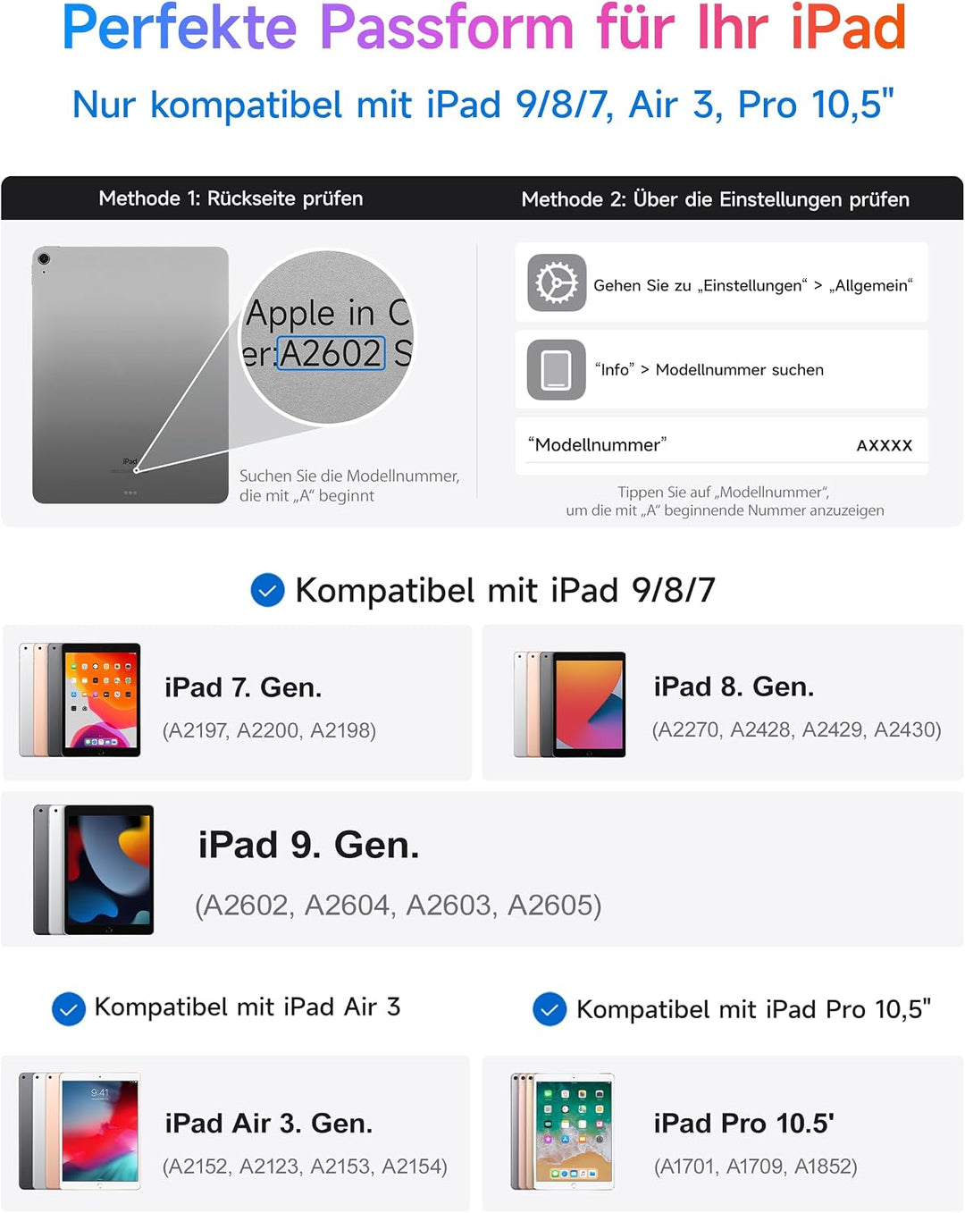 HOU Combo hülle mit Tastatur drehbar für ipad 9 Generation 10,2 Zoll &amp; 8. Gen &amp; 7. Gen Multi-Touch T