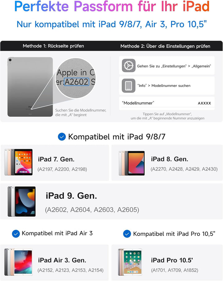 HOU Combo hülle mit Tastatur drehbar für ipad 9 Generation 10,2 Zoll &amp; 8. Gen &amp; 7. Gen Multi-Touch T