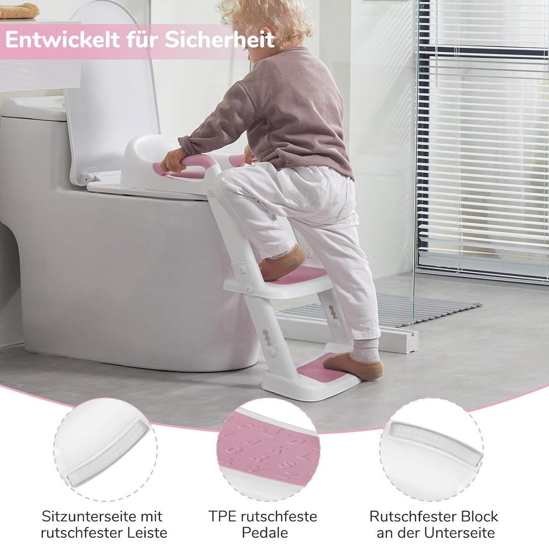 DEANIC Toilettensitz Kinder, Toilettentrainer mit Leiter &amp;PU Gepolstert, Faltbar Töpfchen für Kinder