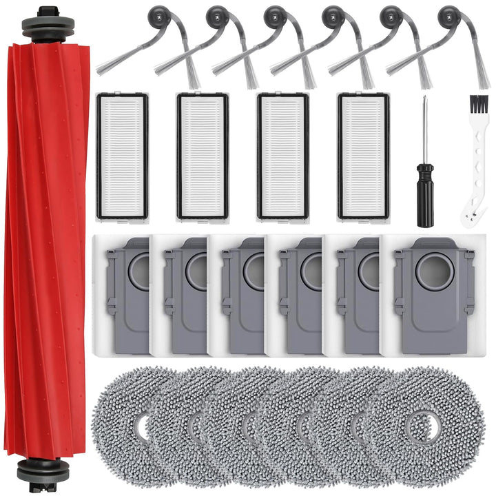 25 Stück Zubehör für Roborock QV35A QV35S QR598 QR798 Saugroboter | 1 Hauptbürste, 6 Staubbeutel, 4