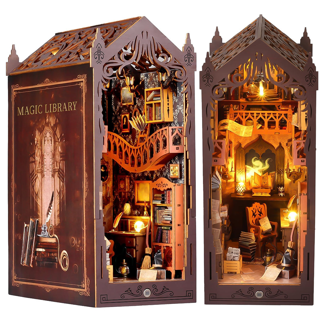 DIY Book Nook Kit, Puppenhäuser Miniatur Haus Kit mit Staubschutzhülle LED-Licht 3D Puzzle Aus Holz