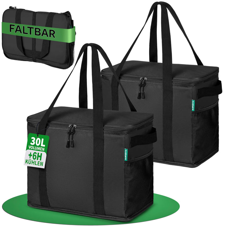 Cottara® Kühltasche Gross 2er Set aus recyceltem Material – Kühltaschen faltbar gross mit verstärkte