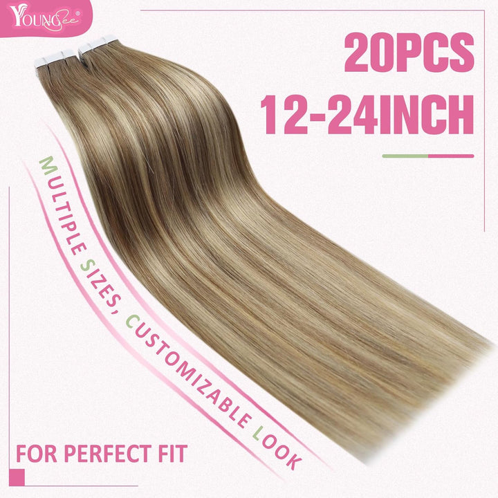 YoungSee Tape Extensions Echthaar Ombre 30 cm Echthaar Extensions Tape Ombre Tape in Haarverlangerun
