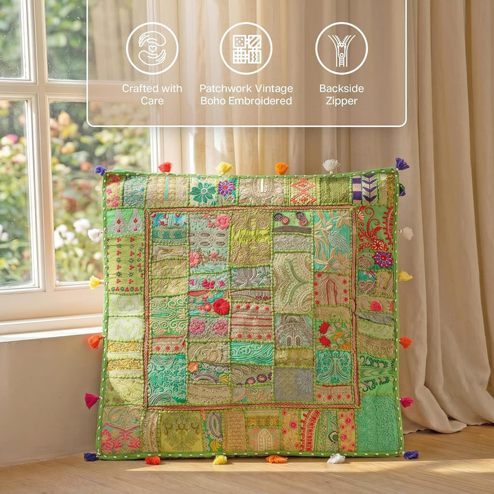 THE ART BOX 88 x 88 x 12 cm, Vintage-Patchwork, grosses Outdoor-Kissen, grosses Hundebett, Gartendek