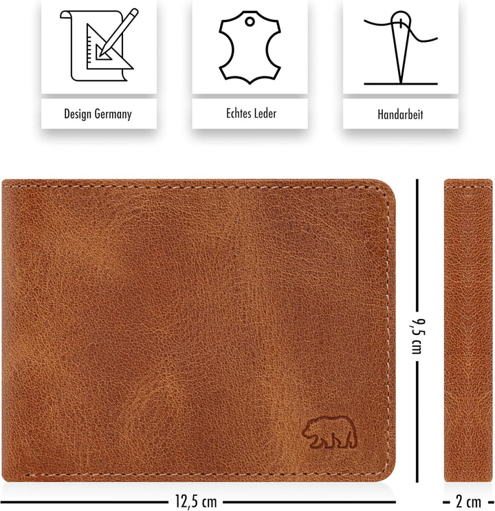 BROWN BEAR Geldbörse Herren Leder mit Münzfach gross | Vintage Braun | RFID-Schutz | Echtleder Porte