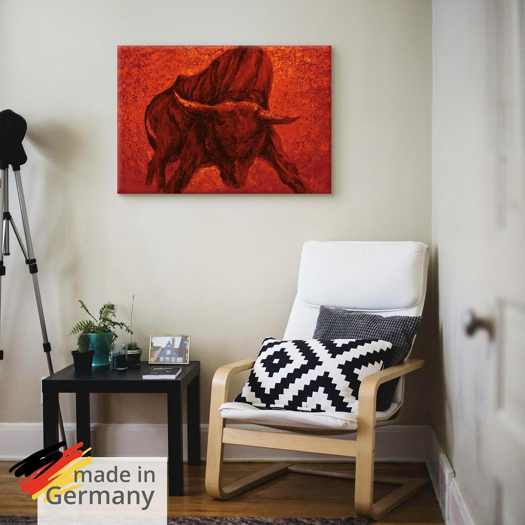 Artland Leinwandbild Wandbild Bild auf Leinwand 70x50 cm Wanddeko Stier Tiere Spanien Stierkampf Kat