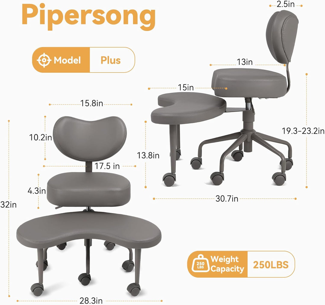 Pipersong Meditationsstuhl Plus, Flexibler Schreibtischstuhl, Kreuzbeinstuhl, mit Lendenwirbelstütze