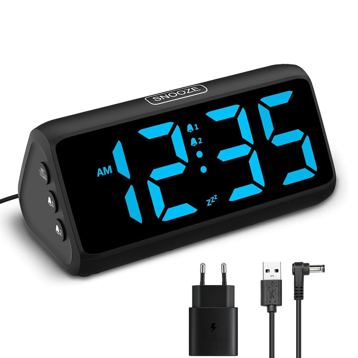 Netzu Lauter Wecker für Tiefschläfer, Digitalwecker mit LED Display, Doppelalarm, 5 Helligkeitsdimme
