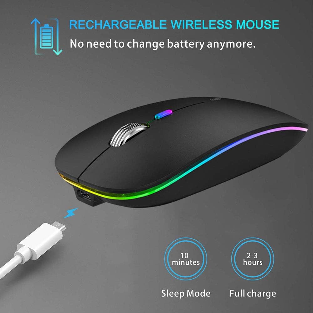 Uiosmuph Bluetooth Maus Kabellose, LED Funkmaus wiederaufladbar Leise Wireless Mouse 2.4GHz Kabellos