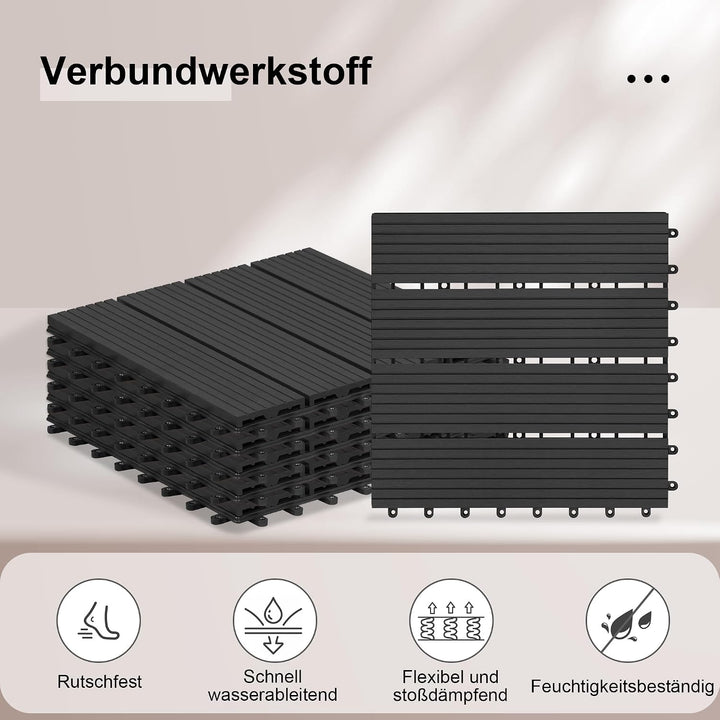 Laneetal 22er Set WPC Holz Fliese Terrassenfliesen klicksystem 30x30cm für Terrasse und Balkon Boden