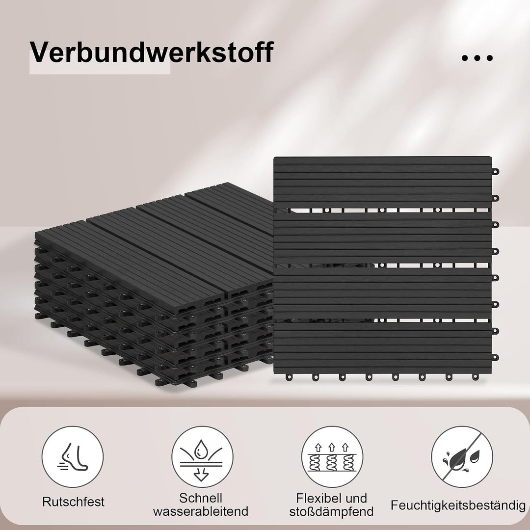 Laneetal WPC Fliesen 11er Set für 1 m², für Aussen Terrasse Balkon, Terrassenfliesen Klicksystem 30x