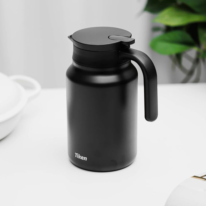 Tiken 1.5L Thermoskanne aus Doppelwandingem Edelstahl Isolierkanne Kaffeekanne mit Quick Tip Verschl
