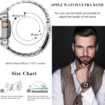 HASLFM Apple Watch Ultra Band mit Gehäuse Kompatibel für Apple Watch Ultra/Ultra 2(49mm), Edelstahl