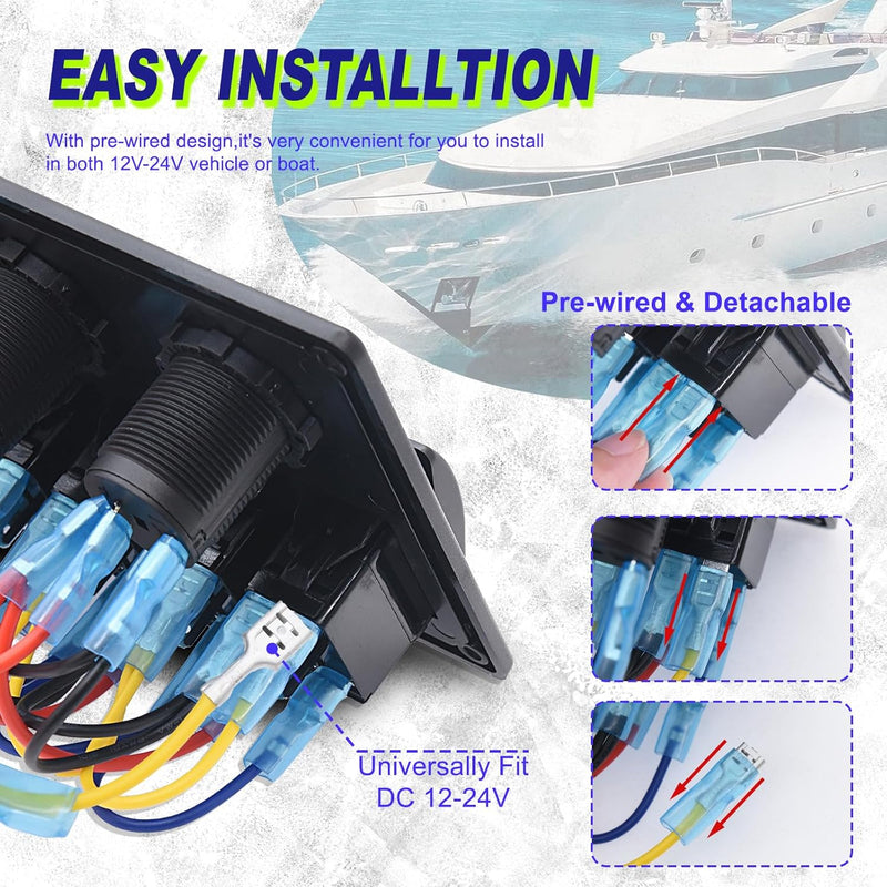 Geloo Marine Boat 8 Gang Schalter Panel Wasserdicht Toggle Rocker Zündschalter mit Voltmeter Display
