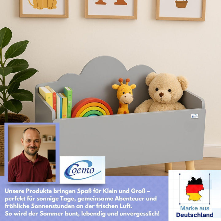 Spielzeugkiste Grau Kinderzimmer Lilo 28x58x44 cm – Aufbewahrungskiste mit Wolkenoptik, robuste MDF-