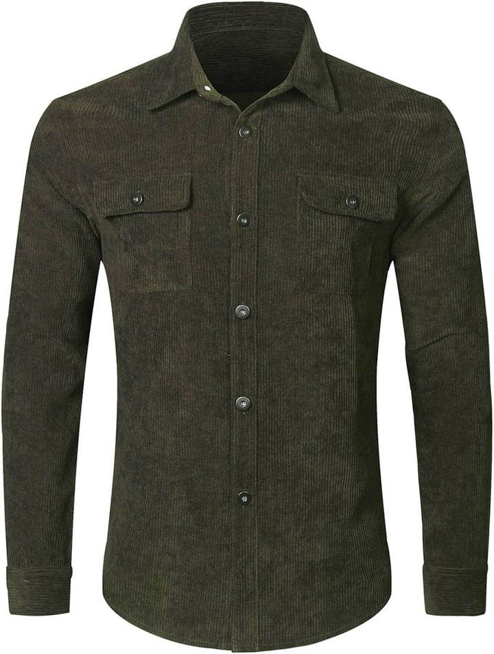 Herren Hemd Cord Langarm Freizeithemd Männer Jacke Regular Fit Button Up Hemdjacke Mit Klappentasche
