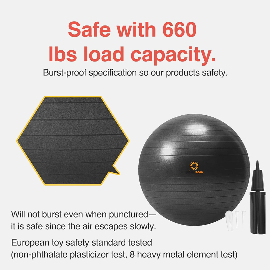 primasole Balance Ball Gymnastikball 25.6 inch &amp; 65 cm Schwarz, 25.6 inch &amp; 65 cm Schwarz