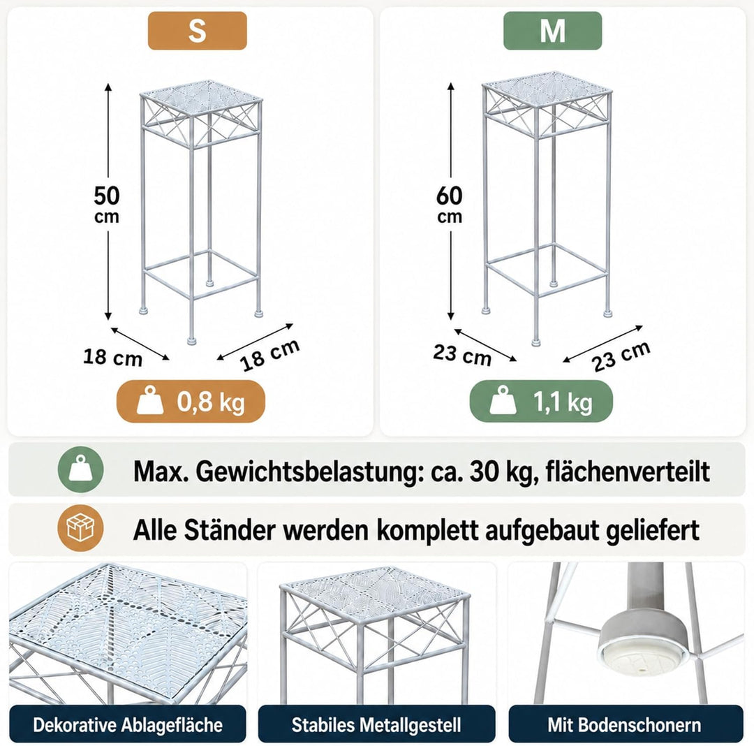 DanDiBo Blumenhocker Weiss Metall Eckig Blumenständer 96314 2er Set Beistelltisch Blumensäule Modern