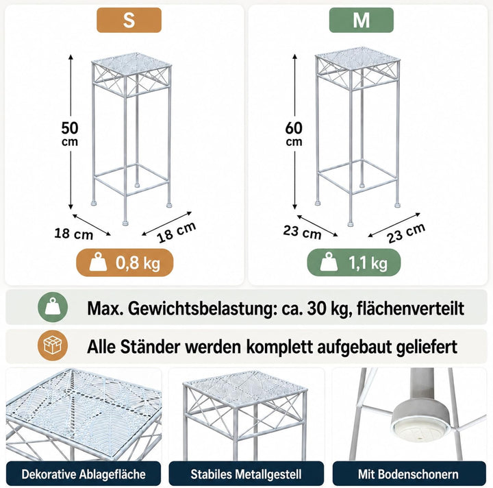 DanDiBo Blumenhocker Weiss Metall Eckig Blumenständer 96314 2er Set Beistelltisch Blumensäule Modern