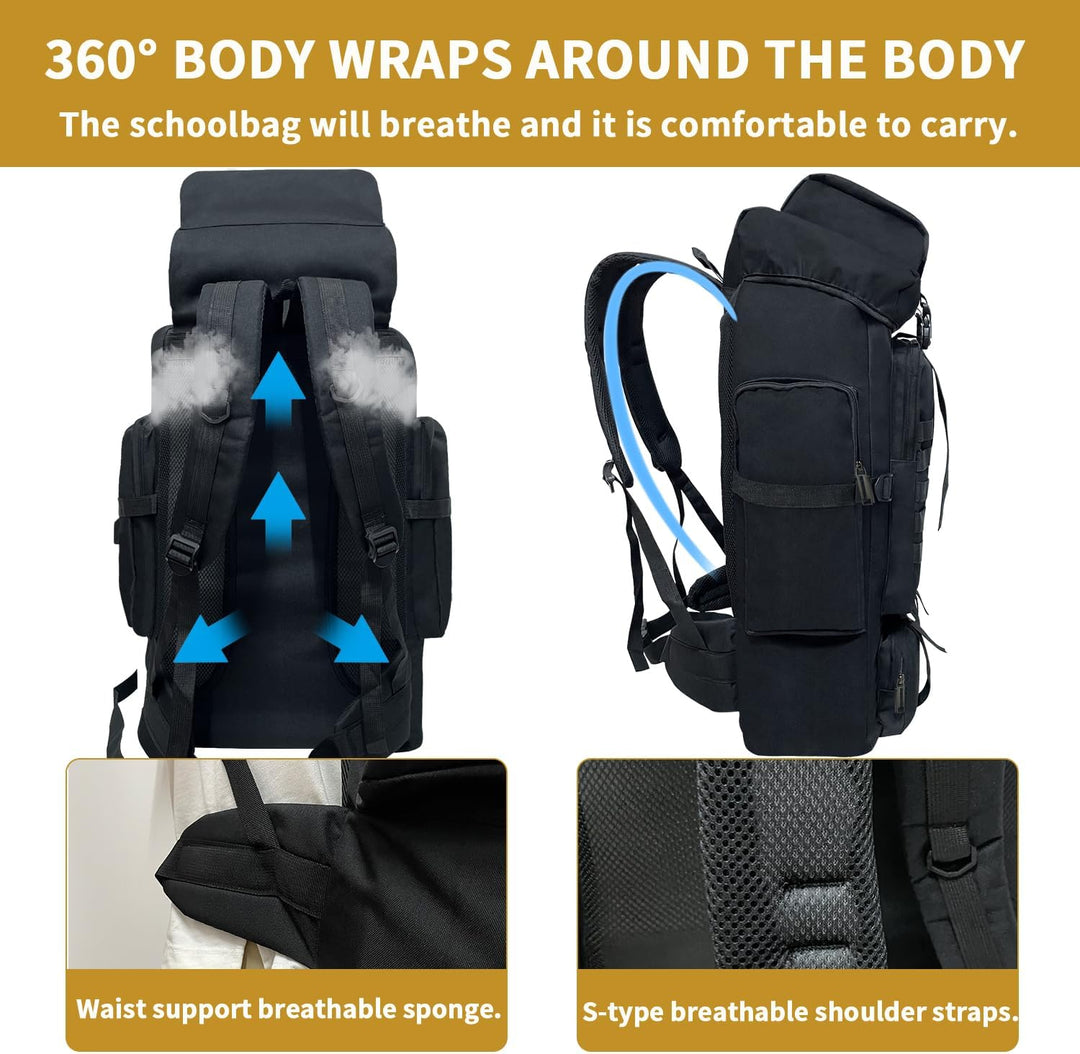 80L Wandern Rucksack, Wasserdichter Grosser Outdoor Sport Reise Daypack Molle für Männer Frauen Schw