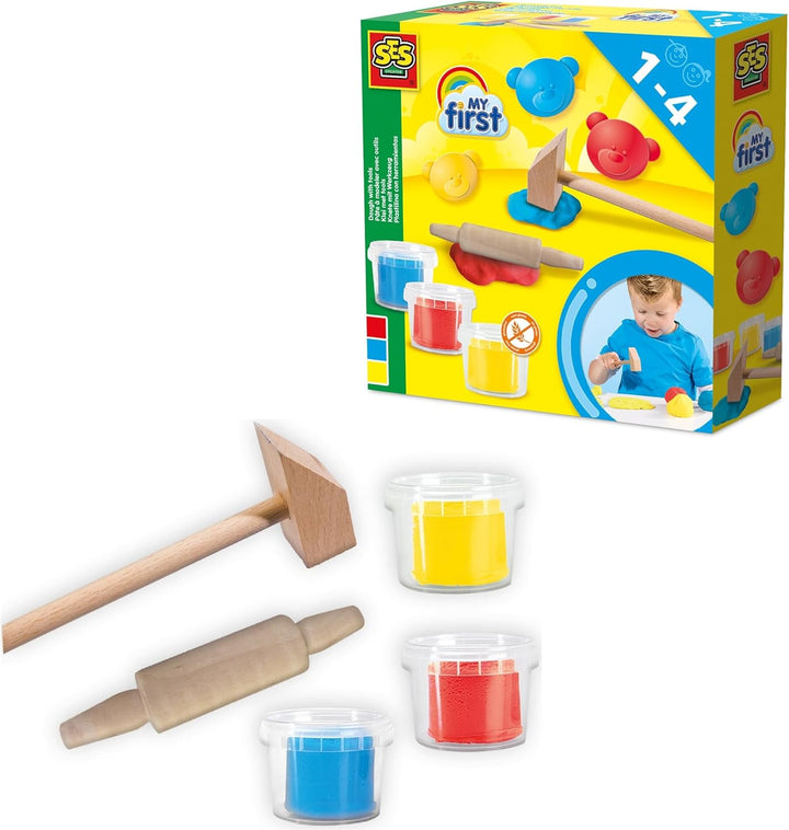 SES Creative | My First Knete mit Werkzeug für Kleinkinder ab 12 Monaten | 3 Farben Rot Gelb Blau |