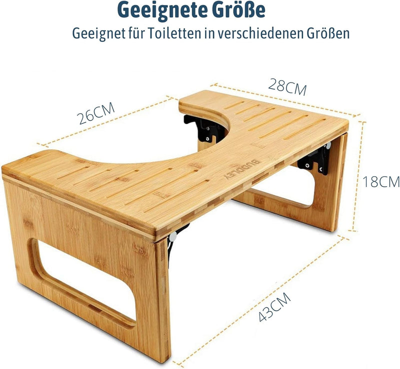 BUDDLEY Toilettenhocker klappbar - Bambus hocker - WC fussbank für die richtige Haltung - Klo hocker