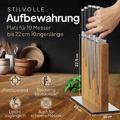 Messerblock Magnetisch Ohne Messer aus Akazienholz – Magnet-Messerhalter Universal Unbestückt Holz –