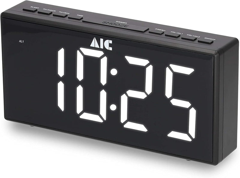 AIC Radiowecker mit gut ablesbarem XXL Display dimmbar 2 Weckzeiten 48 schwarz Schlanke Bauform, Sch