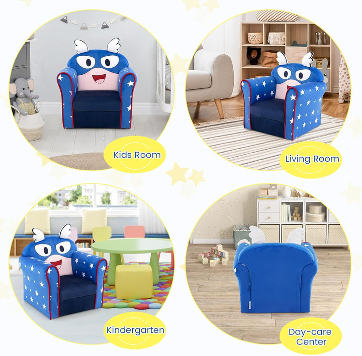 DREAMADE Kindersessel mit Rückenlehne & Armlehnen, Kindersofa mit süssen Mustern & Schaumstoff, Kind