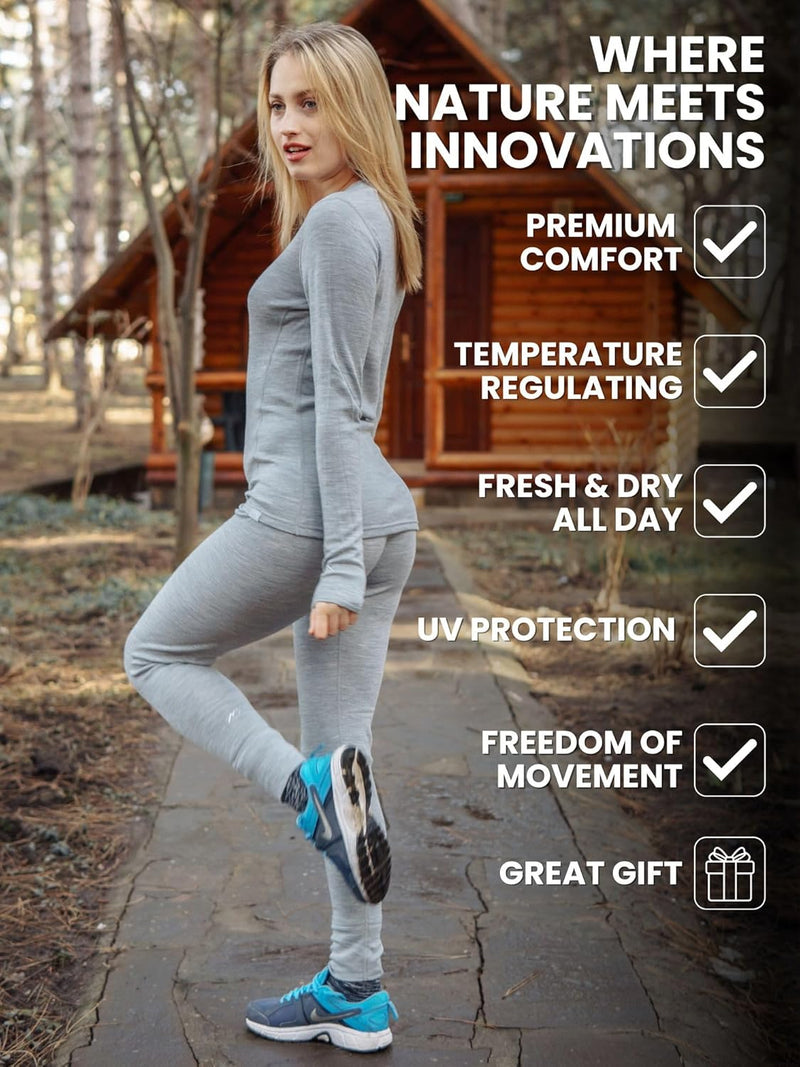 Merino Wolle Thermounterwäsche Damen - Merino Unterhose Damen Merino Leggings + Wollsocken XS 250 De
