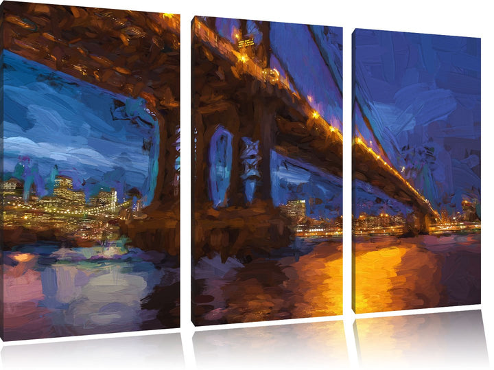 Pixxprint Manhatten Brücke New York Kunst als Leinwandbild/Grösse: 3 Teilig (120x80 cm) cm/Wandbild/