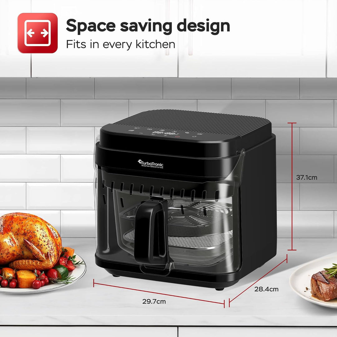 TurboTronic Heissluftfritteuse 5,5L Glas Airfryer – Digitale Heissluft Fritteuse 40–200°C 8 Programm