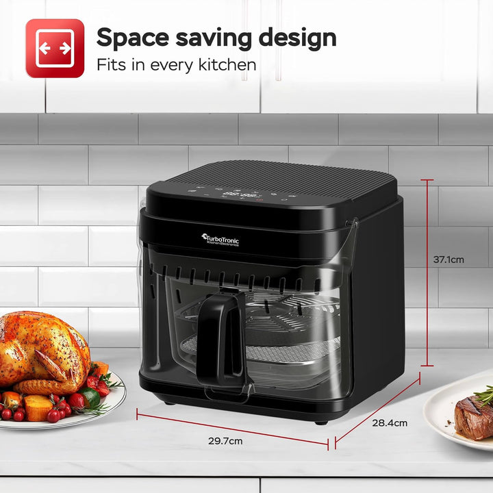 TurboTronic Heissluftfritteuse 5,5L Glas Airfryer – Digitale Heissluft Fritteuse 40–200°C 8 Programm